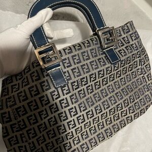 Fendi Navy and Cream FF Logo Top-Handle Satchel